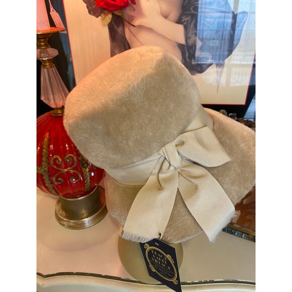 vintage 1960s fuzzy beige mohair wide brim hat Coralie mod floppy 60s fashion - Picture 6 of 8